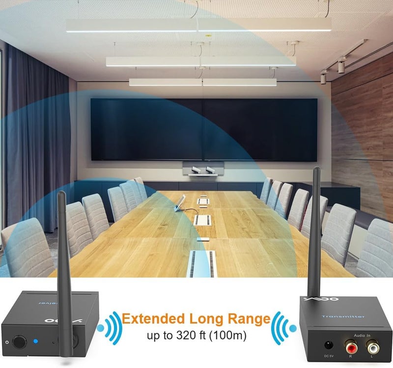 YMOO 2.4GHz Wireless Audio Transmitter Receiver, 192kHz/24bit HiFi Audio, 20ms Ultra Low Latency, 320ft Long Range RCA Jack Adapter for Speaker/Soundbar to TV/PC/CD Player/Computer/Projector - Image 3